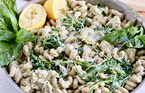 Artichoke Lemon Pesto Chickpea Pasta