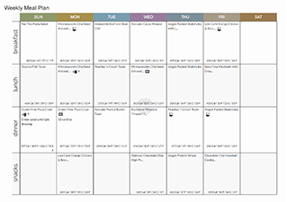 Meal plan calendar